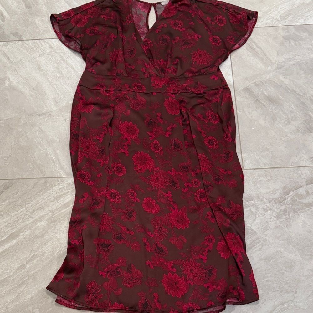 Elegant Chelsea Floral Red & Burgundy Dress